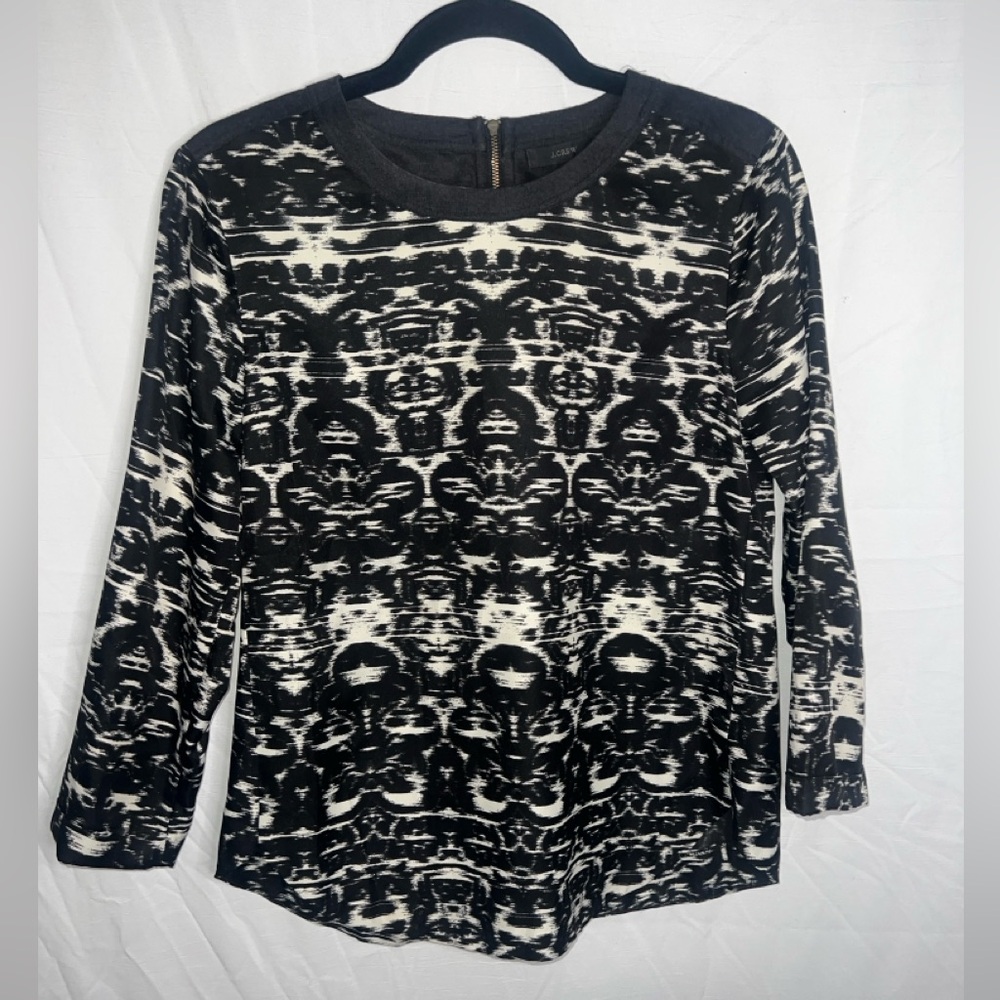 J Crew Black & White Ikat Print Blouse